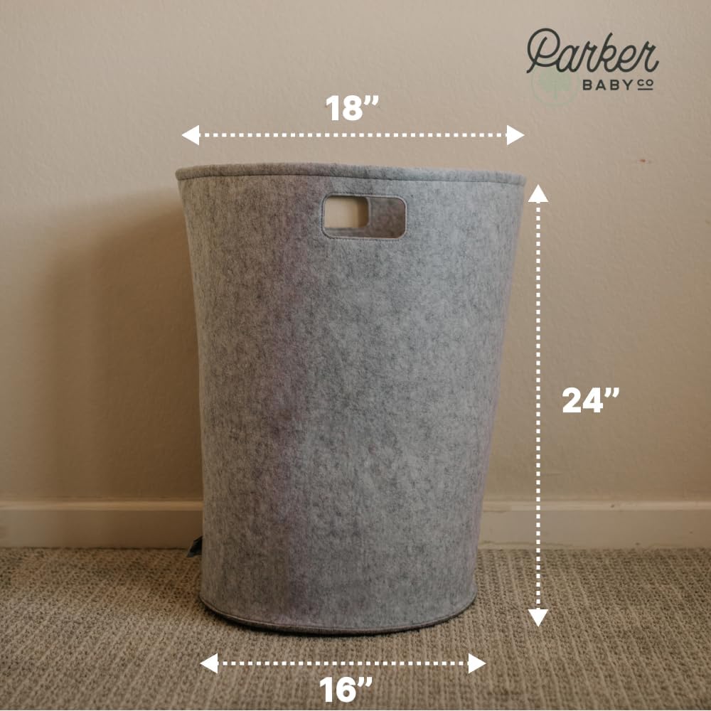 Parker Baby Co. Nursery Laundry Hamper - Large Felt Storage Basket and Baby Hamper for Nursery (White)