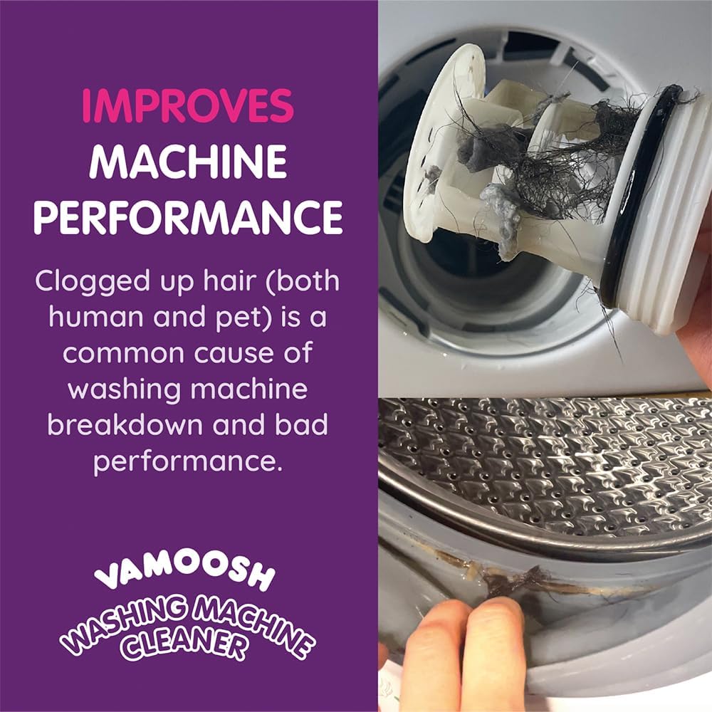 Vamoosh 6-in-1 Washing Machine Cleaner | Patented Pet Hair Dissolving Technology | Made in the UK | No Harmful Chemicals | Removes Limescale | Descales | Lemon Fresh Scent | 150g (Pack of 2)