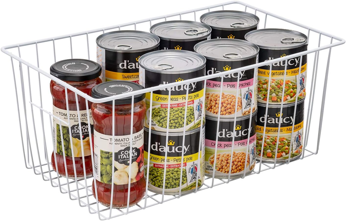 16" L x 12" W Wider Freezer Storage Organizer Baskets Container, Metal Wire Chest Upright Refrigerator Divider Bins with Built-in Handles for Cabinet, Pantry, Closet, Kitchen(3 Pack)