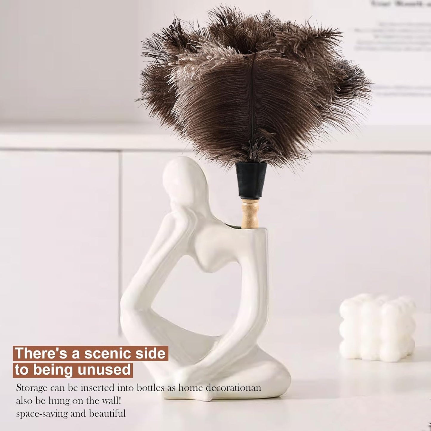 Ostrich Feather Duster 14" Natural Handheld Reusable Feathers Dusters with Wooden Handle for Cleaning Supplies Home Car Office(10PCS)
