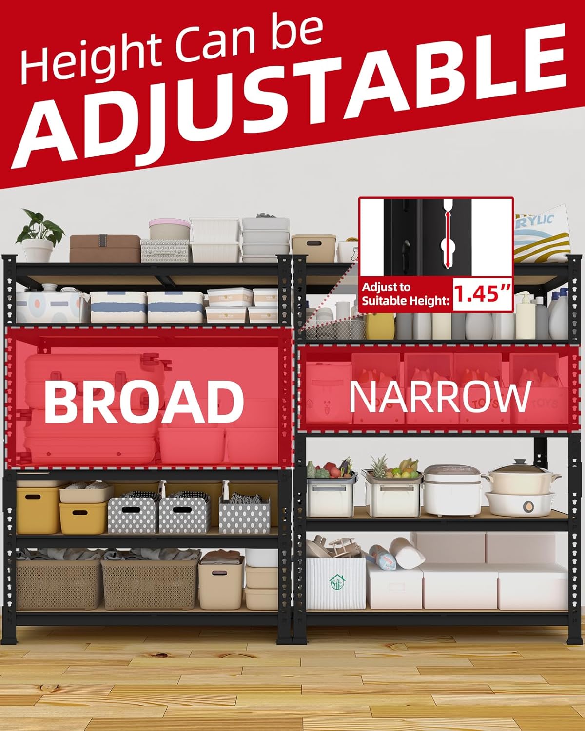 PrimeZone 36" x 16" x 72" Heavy Duty Storage Shelves - 5 Tier Adjustable Garage Storage Shelving, Metal Storage Utility Rack Shelf Unit for Warehouse Pantry Closet Kitchen, Black, 3 Pack