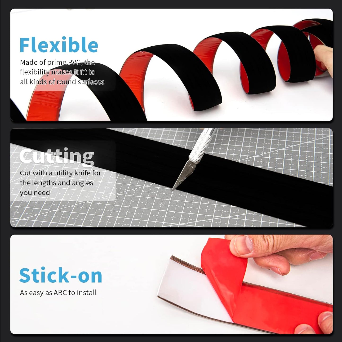 Art3d Self Adhesive Vinyl Floor Transition Strip, Laminate Floor Strip Floor Flat Divider Strip for Joining Floor Gaps, Carpet Threshold Transition, Floor Tiles (10 FT, 1.57in, Black)