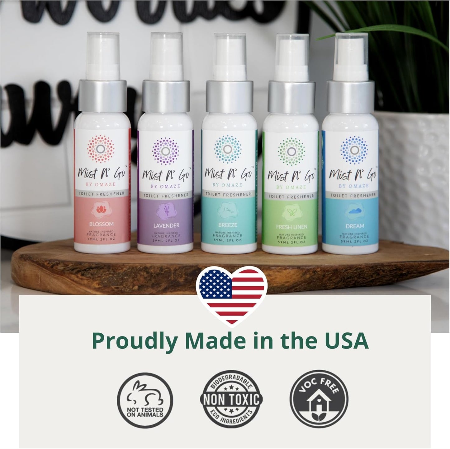 Mist N’ Go by Omaze Travel Bathroom Spray for Toilet Spray Odor Eliminator - Travel Toilet Spray for Bathroom Air Freshener Spray for Bathroom Deodorizer - Breeze Regular Size (2oz x2)