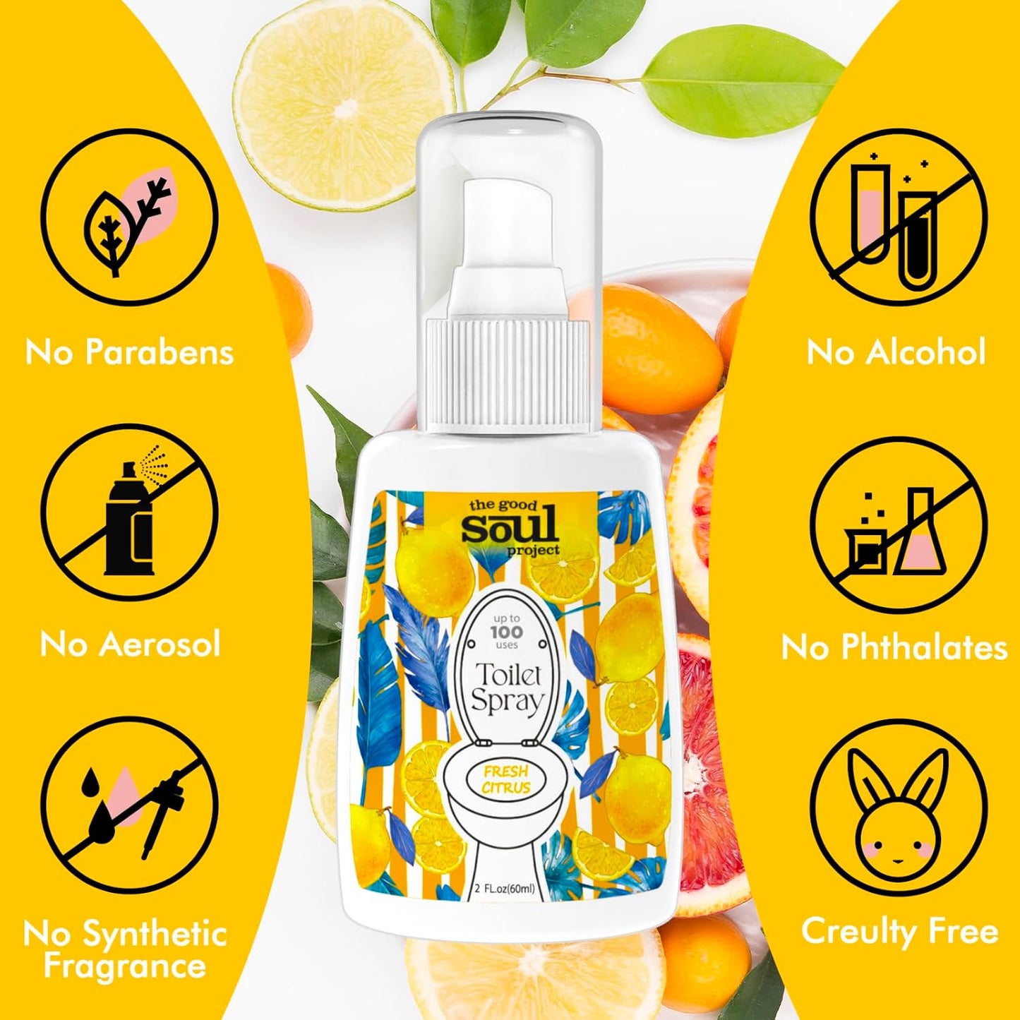 Toilet Spray for Poop, Fresh Citrus, Bathroom Spray Odor Eliminator, 2Fl Oz 2 Pack