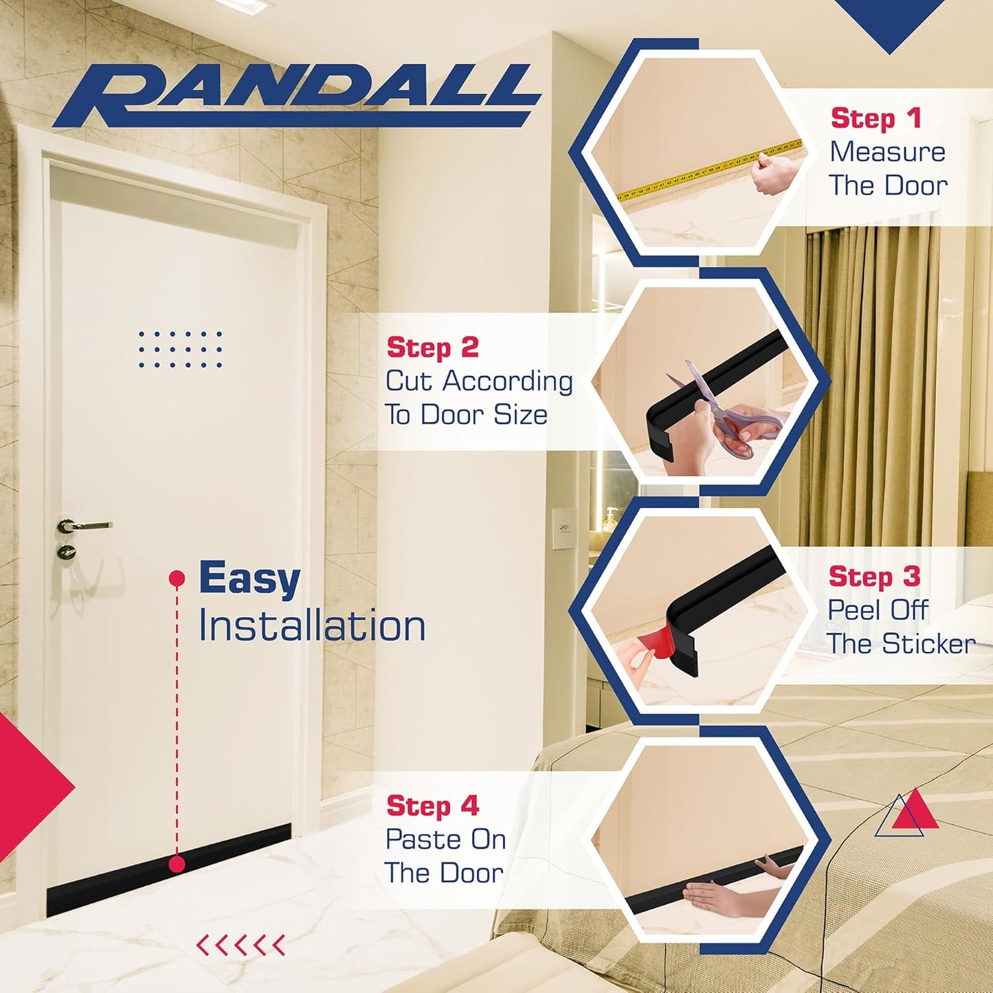 Adhesive Backed Door Draft Stopper – Silicone Under Door Sweep for Interior & Exterior Doors, Noise & Air Insulation, Self Stick Weather Stripping Door Seal, 2" W x 39" L (Black) by Randall Mfg