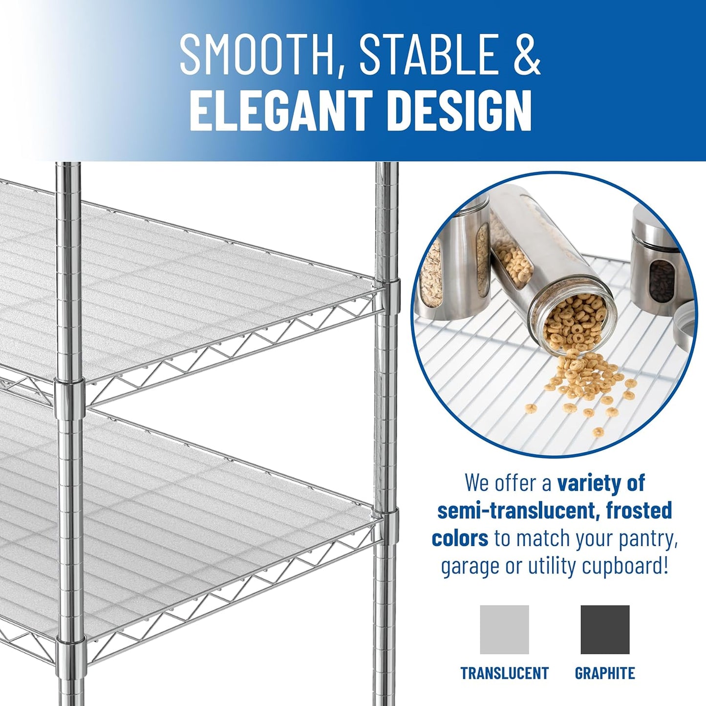 Sterling Shelf Liners for Wire Shelf System: Set of 4 in Graphite: 14 x 36 inch: Plastic Wire Shelving Mats