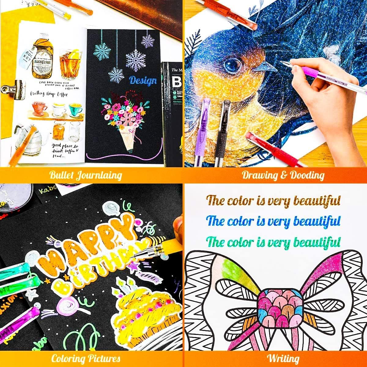 Soucolor Cute Office School Supplies Gifts for Women Teen Girl Birthday, 120 Pack Glitter Gel Pens-60 Glitter Pens, 60 Refills and Travel Case, Japanese Stationary Nurse Cool Gifts for Coworkers