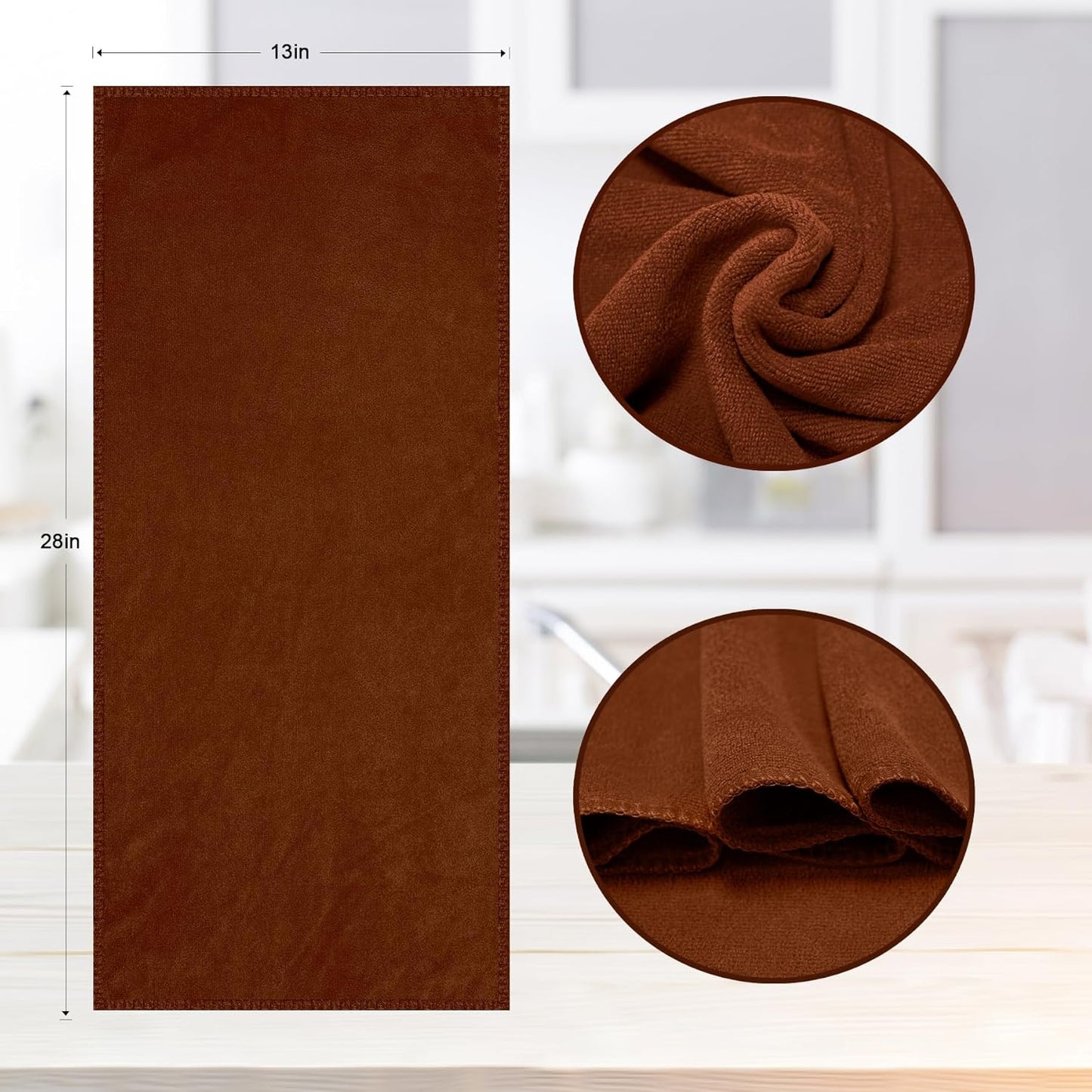 kimteny 13x28 Inches Kitchen Cloth Dish Towels, 400 GSM Premium Dishcloths, Super Absorbent Coral Velvet Microfiber Cleaning Cloths, Fast Drying Rags for Washing Dishes (8 Pack, Brown)