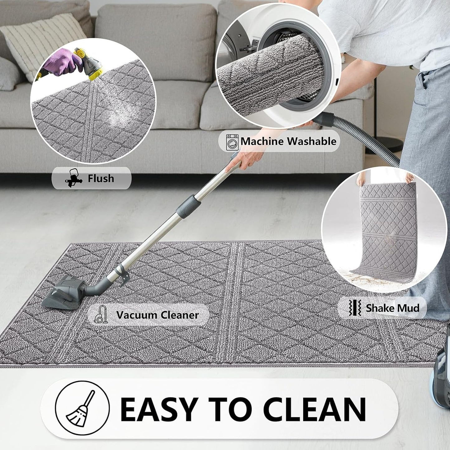 REFETONE Indoor Doormat, Front Back Door Mat 32"x40" Absorbent Rubber Backing Non Slip Door Mats, Low-Profile Resist Dirt Rugs, Machine Washable Door Rug Inside Floor Mat for Entryway, Light Grey