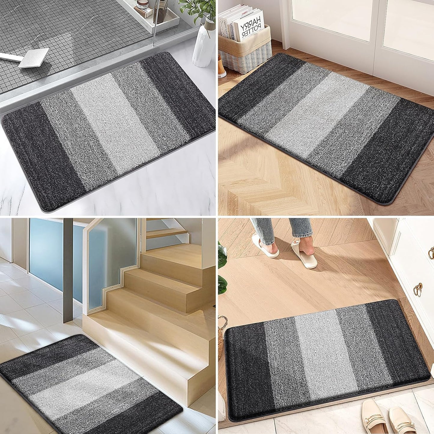 Kitinjoy Indoor Outdoor Door Mat, 36x24 Non-Slip Absorbent Dirt Trapper, Low-Profile Washable Inside Entrance Front Floor Mat, Sturdy Soft Entry Doormats for Entryway, Grey