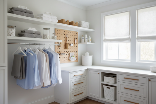High-Efficiency Laundry Room Systems Using Storage & Organization, Racks, and Window Treatment Hardware