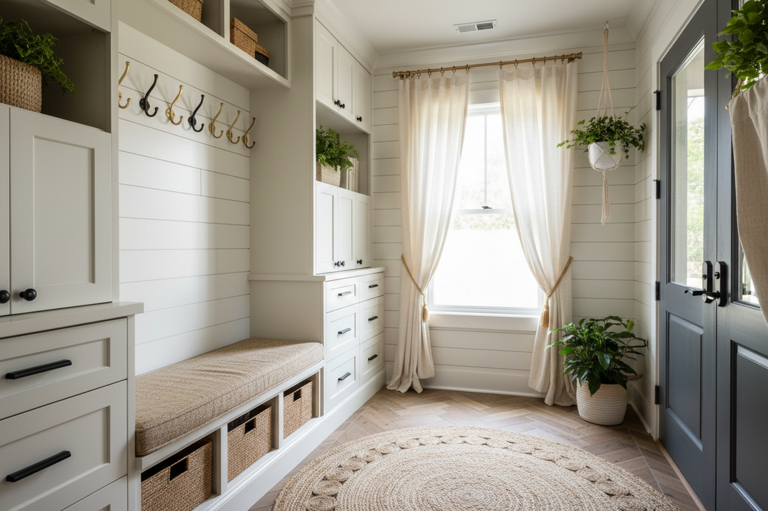 Luxury Mudroom Transformations with Home Storage Hooks, Door Hardware & Locks, and Window Treatment Hardware