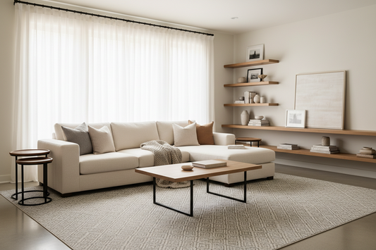 Modern Family Room Optimization Using Living Room Furniture, Window Treatment Hardware, and Furniture Accessories