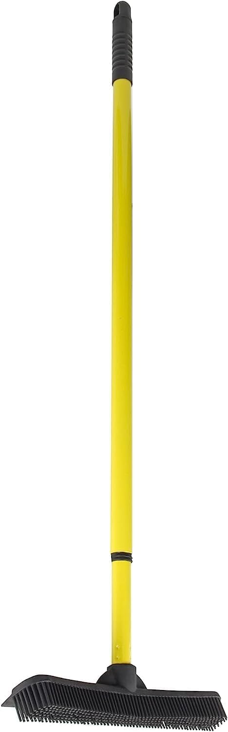FURemover Original Pet Hair Rubber Broom with Squeegee, with 58” Telescopic Handle for Carpet, Tile and Hardwood and Scrub Cloth Combo