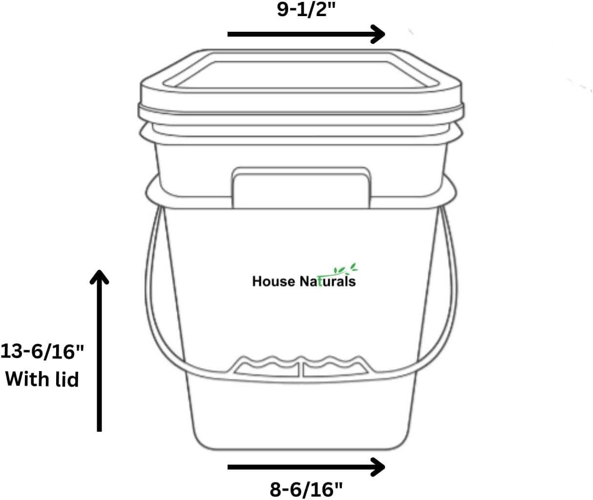 House Naturals 4 Gallon Square Food Grade Bucket Pail with Plastic Handles and Lid (Pack of 3) Made in USA containers (Yellow-Green-Red)