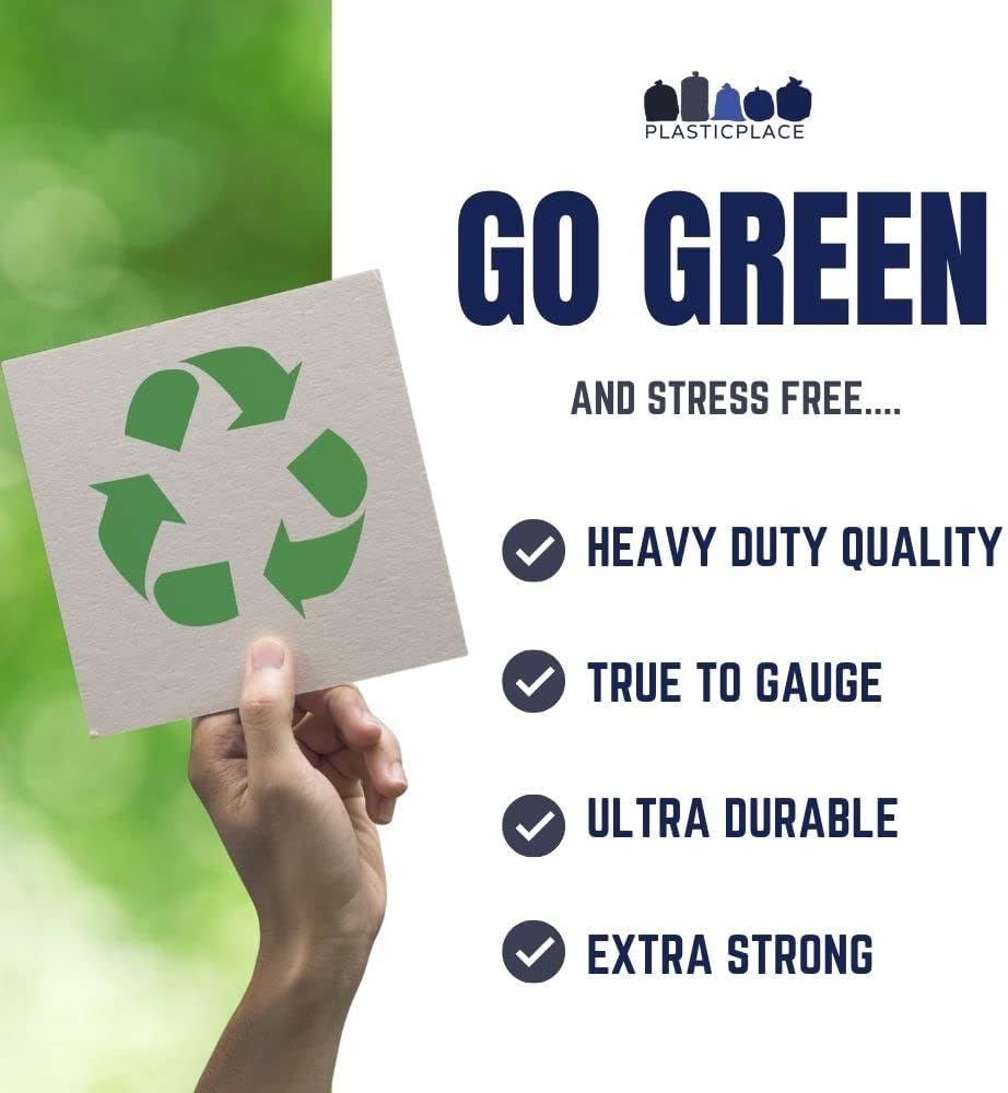 Plasticplace 32-33 Gallon Recycling Trash Bags, 1.2 Mil, Blue Garbage Liners, 33” x 39” (100 Count)
