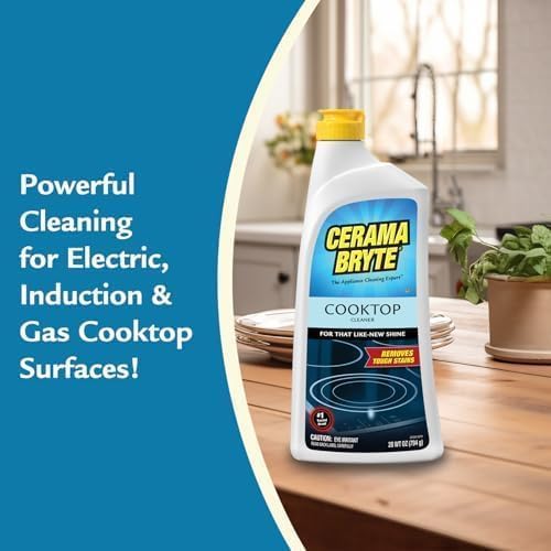 Cerama Bryte Glass Cooktop Cleaner Bundle with 10 Cleaning Pads for Removal of Tough Stains, Stovetop Cleaner for Glass - Ceramic Surfaces, 18 Ounces, 11 Piece