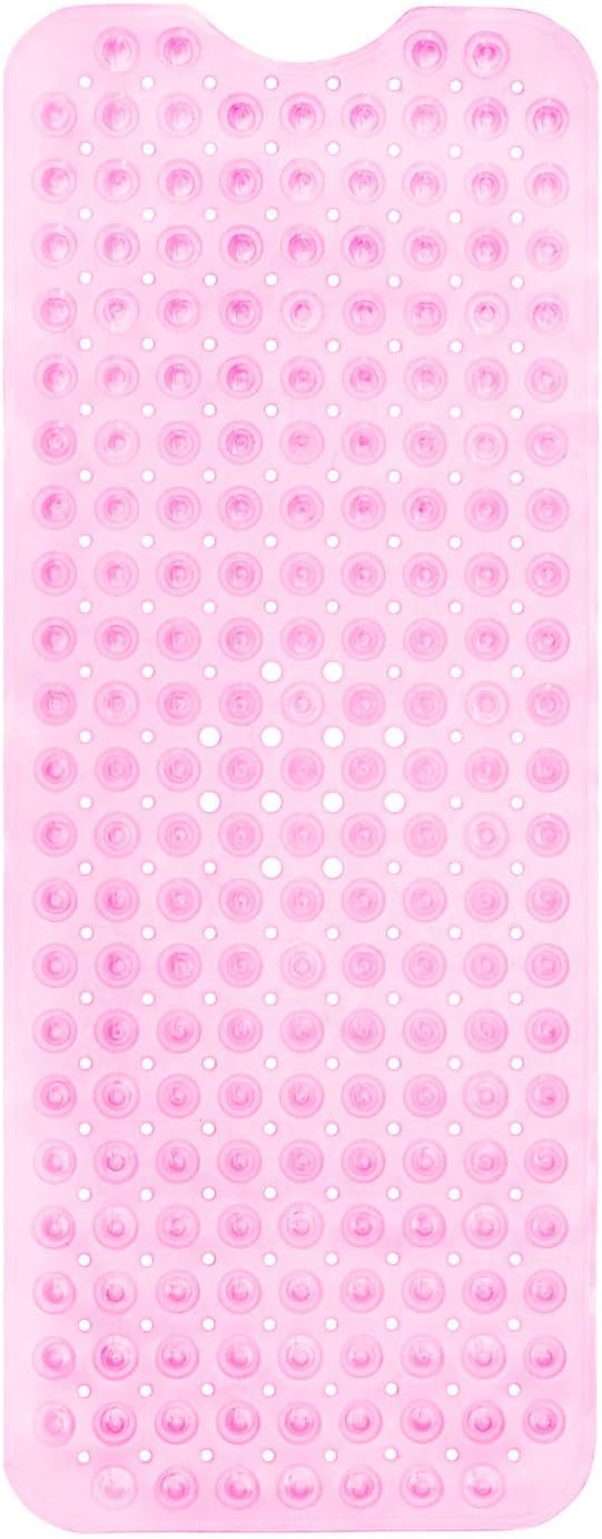 ENKOSI Bath Mat - Large Non Slip Bathtub & Shower Mat - Extra Long 40 x 16 Inch Bathroom Mats for Tub Nonslip Anti Slip Bathmats (40x16 Clear Pink 1-Pack)