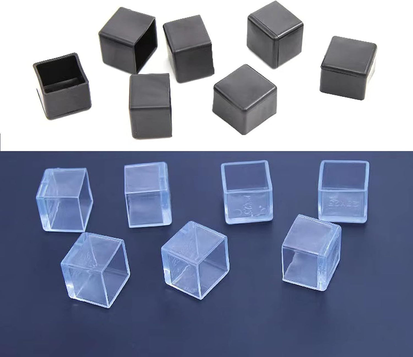 Still Awake 16 Pcs Transparent Square PVC Rubber Leg Tips Furniture Floor Protectors Chair Table Bar Stool Leg Covers Cube Feet 1 Inch x 1 Inch (25 x 25mm)