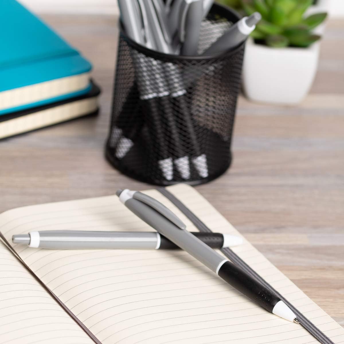 Simply Genius 100-Pack Black Ink Retractable Ballpoint Pens Bulk Ideal for Schools, Office Set, Notebooks, Journals & More (Gray&Black)