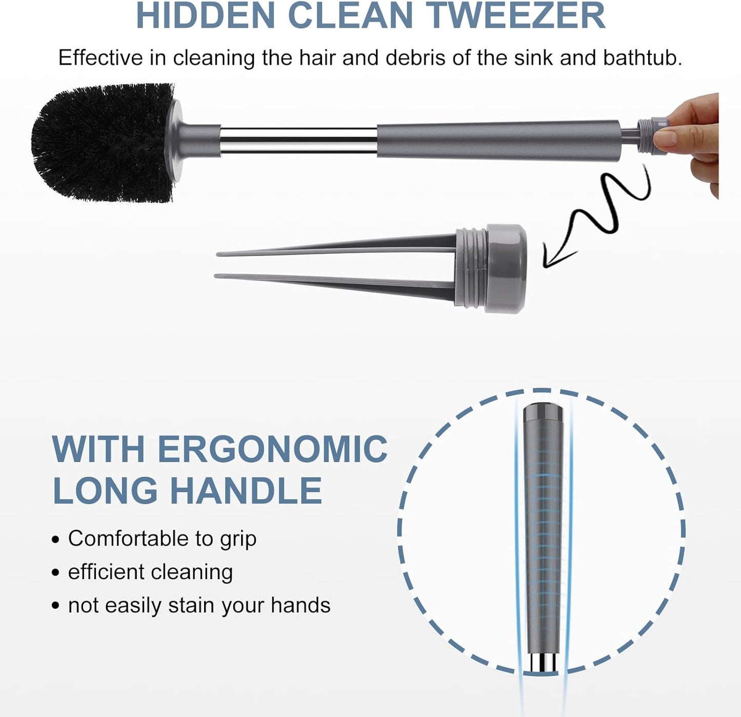 SetSail Toilet Brush and Holder, Self Closing Lid Toilet Bowl Brushes Holder and Extra Long Handle Ventilated Toilet Brush Set for Bathroom Cleaning, Nylon Bristles, Grey