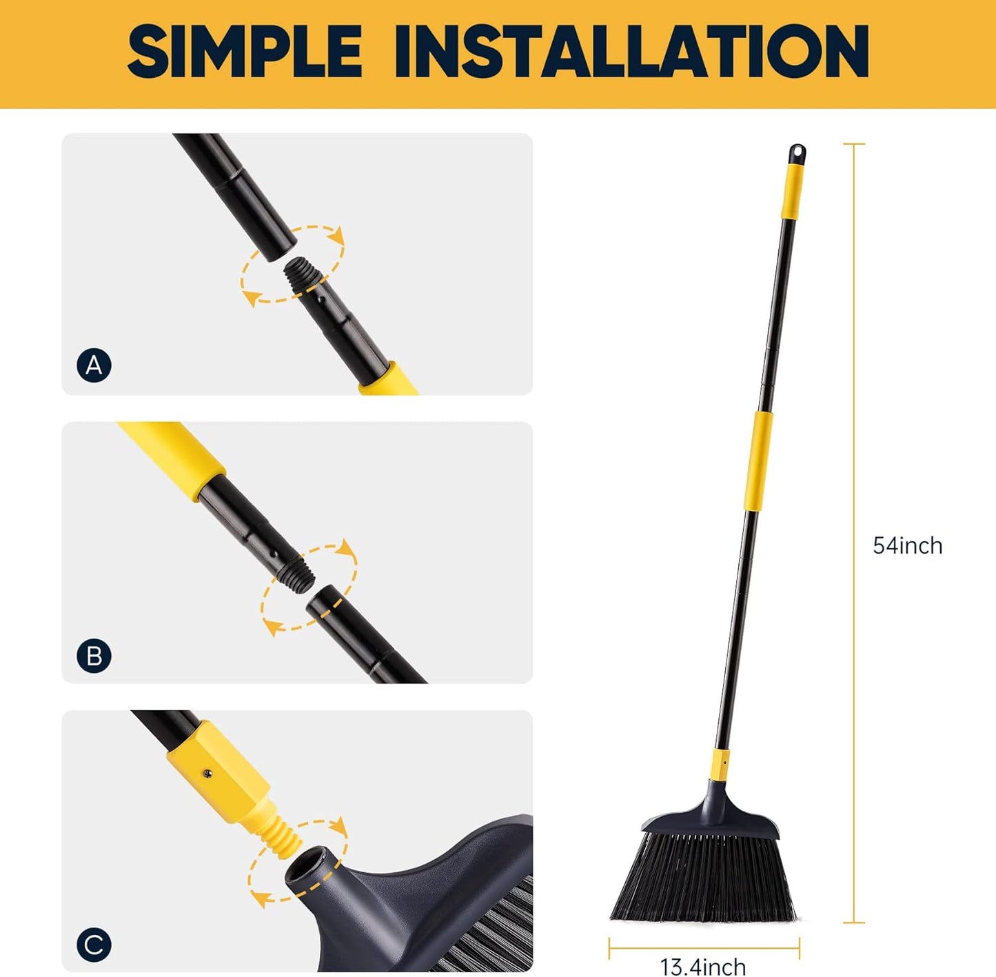 Yocada Heavy-Duty Broom Outdoor Commercial for Courtyard Garage Lobby Mall Market Floor Home Kitchen Room Office Pet Hair Rubbish 54Inch