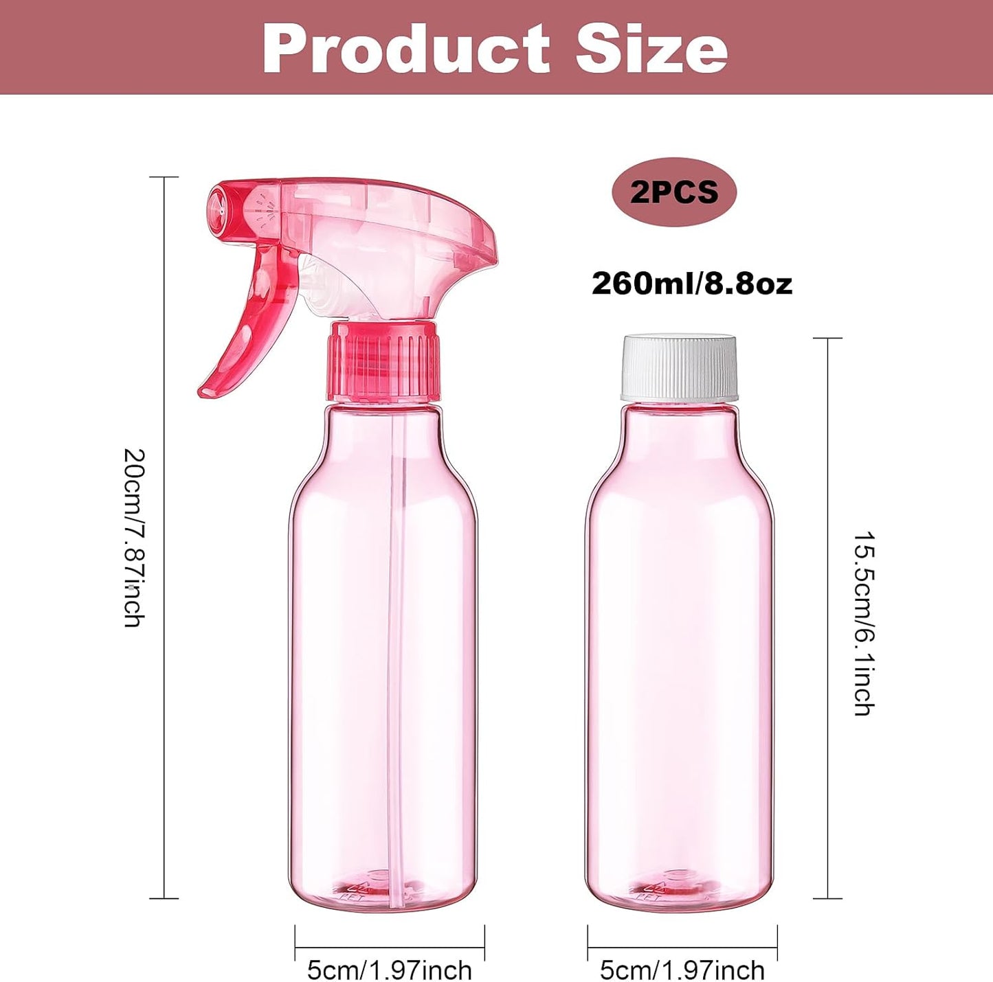 Cosywell 3 Pack Plastic Spray Bottles 8.8oz/260ml Empty Spray Bottle for Cleaning Mist/Stream Heavy Duty Water Spraying Bottle for Cooking Solutions Essential Oils Hair Care(Green Pink Purple)