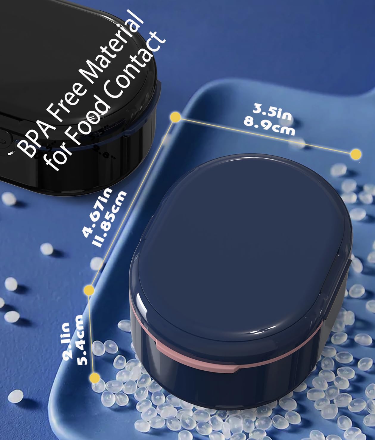 MURRI&MURRDI Retainer Case, Denture Bath Box with Strainer Basket, Mouth Guard Case, Braces Cleaner Cup, Cute Denture Holder Retainer Storage Soak Container for Travel (D Dark Blue)