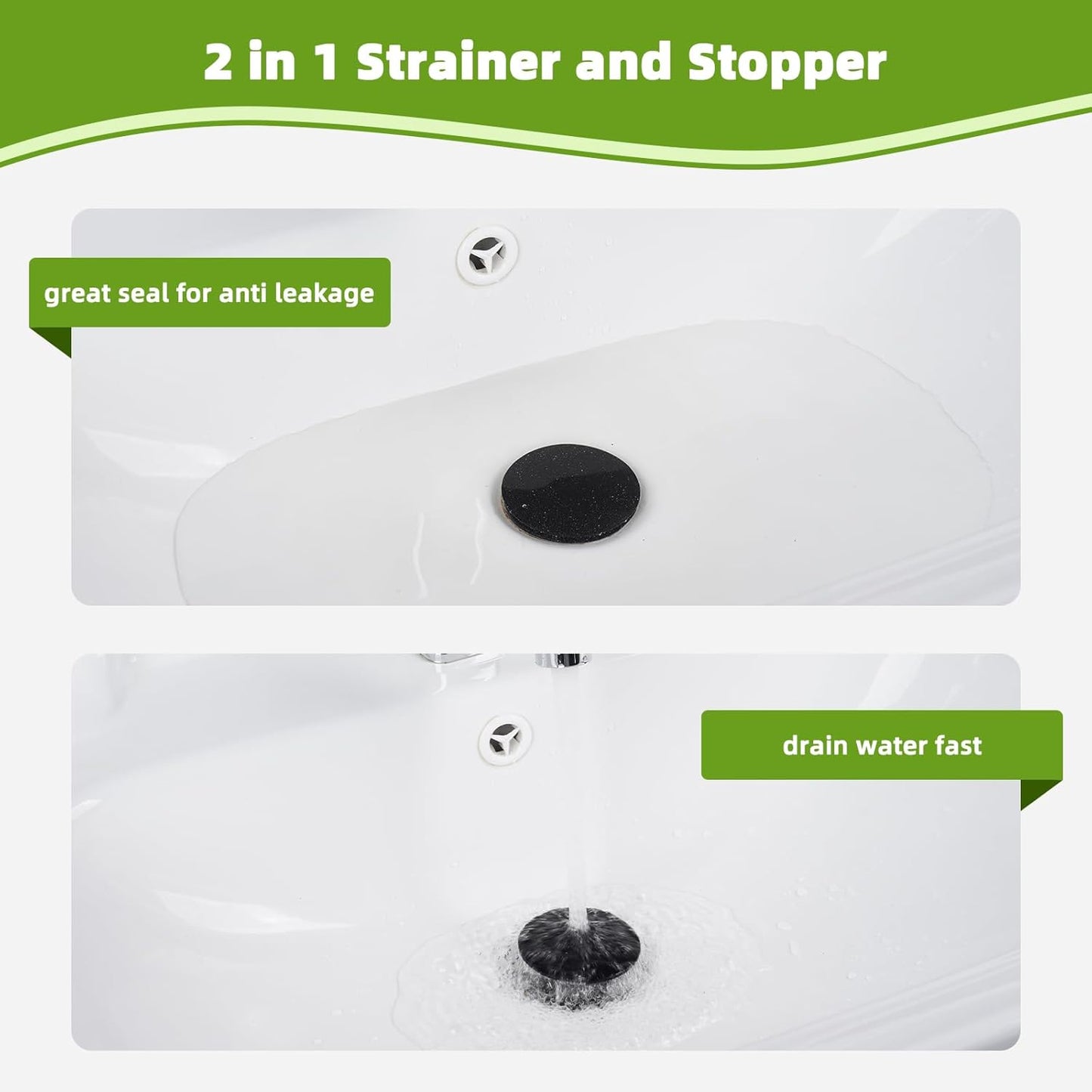 Universal Bathroom Sink Drain Strainer Hair Catcher Upgraded with Removable Stainless Steel Filter Basket, 2 in 1 Pop Up Sink Stopper for 1.1''~2.36'' Sink Basin Hole, Big Cover Cap, Matte Black
