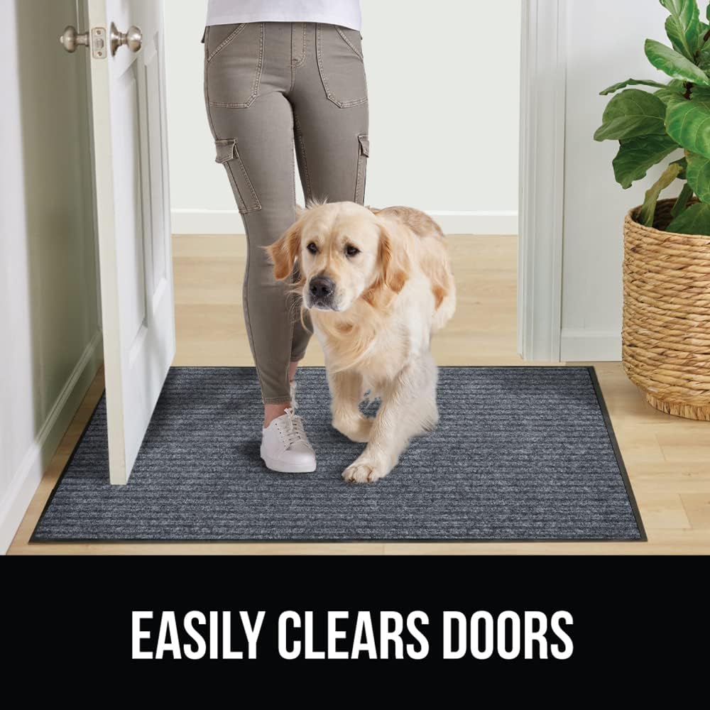 GORILLA GRIP Traffic Guard Door Mat, 72x48, Heavy Duty Welcome Mats, Commercial Office Space Doormat, Waterproof, Fade Resistant, Strong Rubber Backing, Low Profile, Shoe and Boot Scraper, Gray