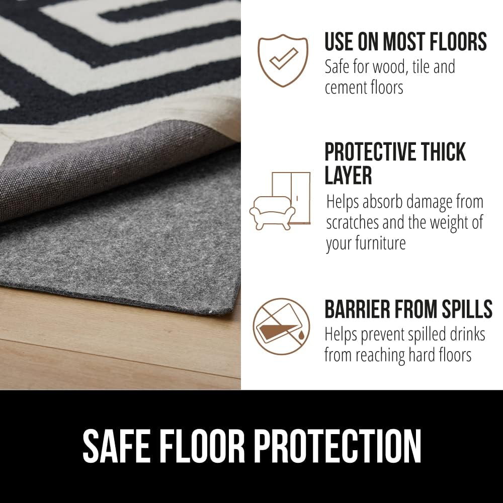 GORILLA GRIP Felt and Natural Rubber Stay in Place Slip Resistant Rug Pad, 1/8in Thick, 6x9 FT Protective Padding Under Area Rugs, Cushioned Gripper Pads, Carpet Runners, Hardwood Floors Protection