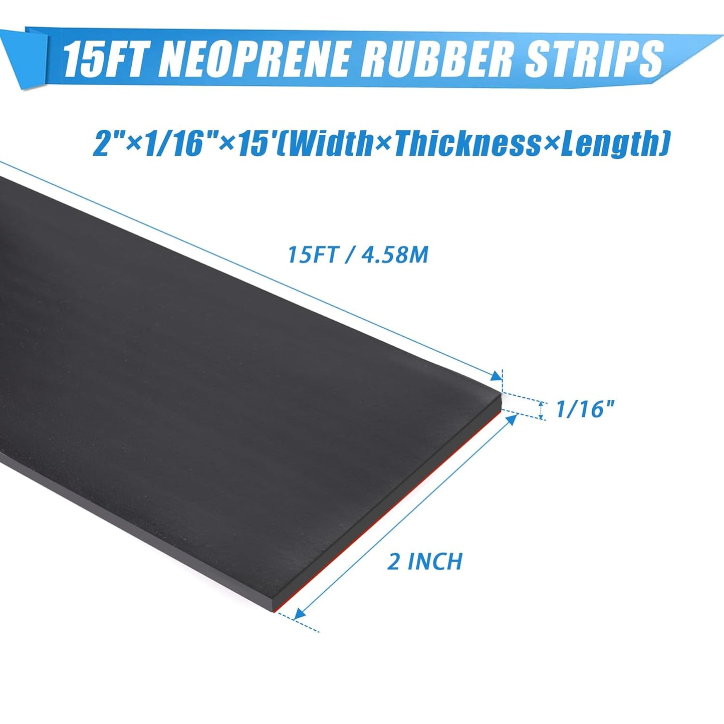 Neoprene Rubber Strips Self Adhesive Sheets, Rolls & Strips with Adhesive Backing Rubber Pads Self Stick Seal Gasket Sticky Back for Matting Padding - 2" Wide x 1/16" Thick x 15' Long