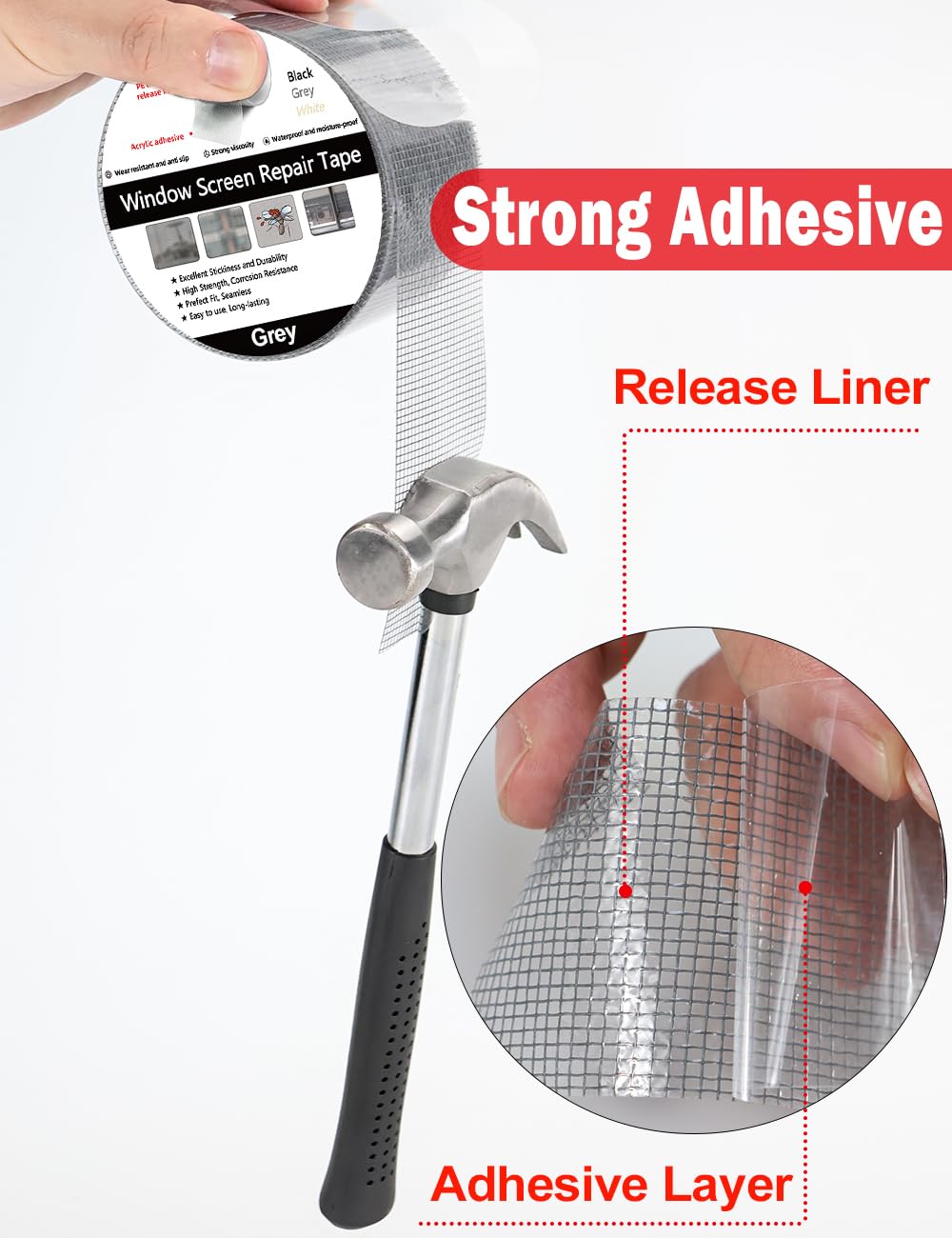 wohohoho Window Screen Repair Tape, 2 in X 20 FT (240IN) Grey Screen Patch Repair Kit, 3-Layer Strong Adhesive Invisible Screen Tape Mesh Repair for Windows, Doors Garage Mosquito Net Magnetic Screen