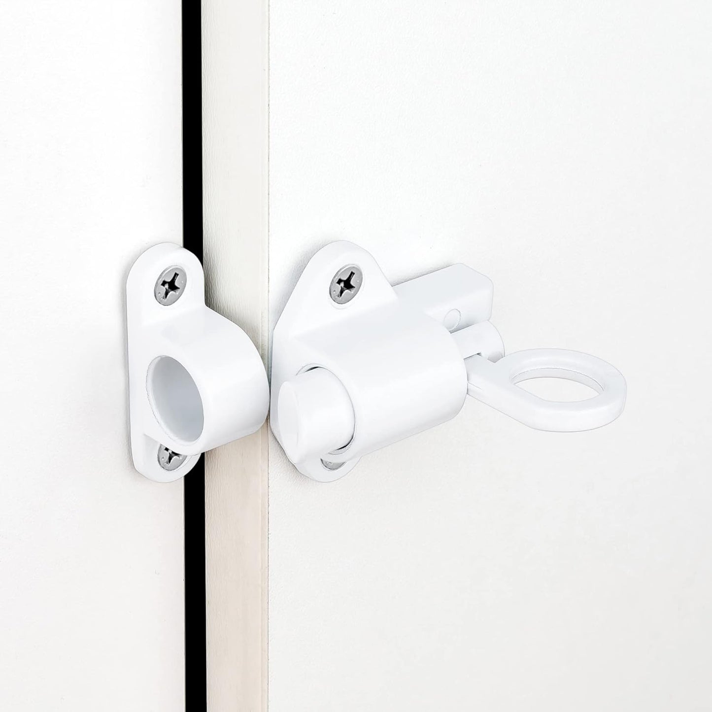 5 Packs Self-Closing Latches，White Spring Door Lock，Resilient Bolt Latch Aluminum Alloy Safety Automatic Spring Barrel Slide Door Lock with Screws,Used for Gate,Window and Cabinet etc