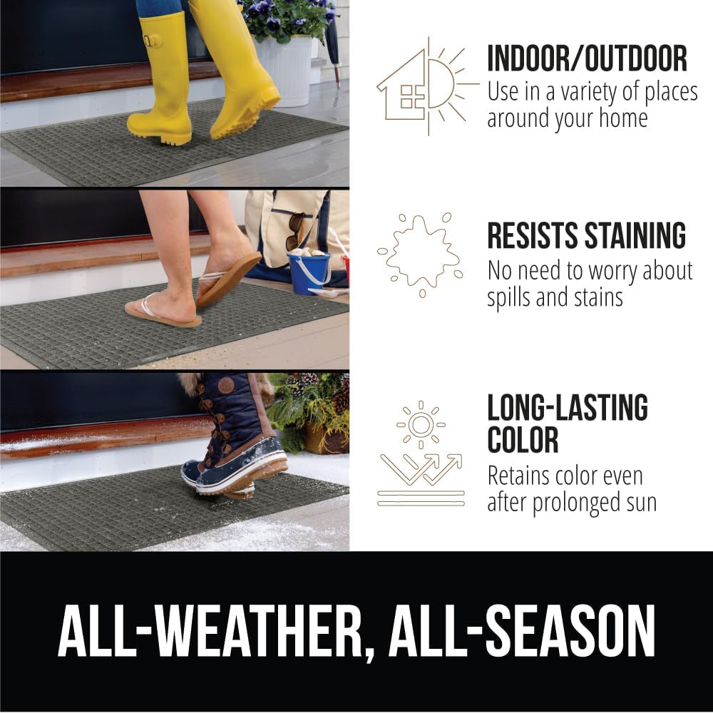 GORILLA GRIP Front Door Mat, 35x23, Indoor Outdoor Ultra Absorbent HydroAbsorb Doormat, Absorbs Up to 5.7 Cups of Water, Stain and Fade Resistant, Rubber Backing Doormats, Captures Dirt, Gray
