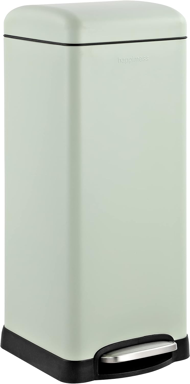 happimess HPM1007E Betty Retro 8-Gallon Step-Open Trash Can with Soft-Close Lid, Fingerprint Resistant, Modern, Minimalistic for Home, Kitchen, Laundry Room, Office, Bedroom, Bathroom, Mint Green