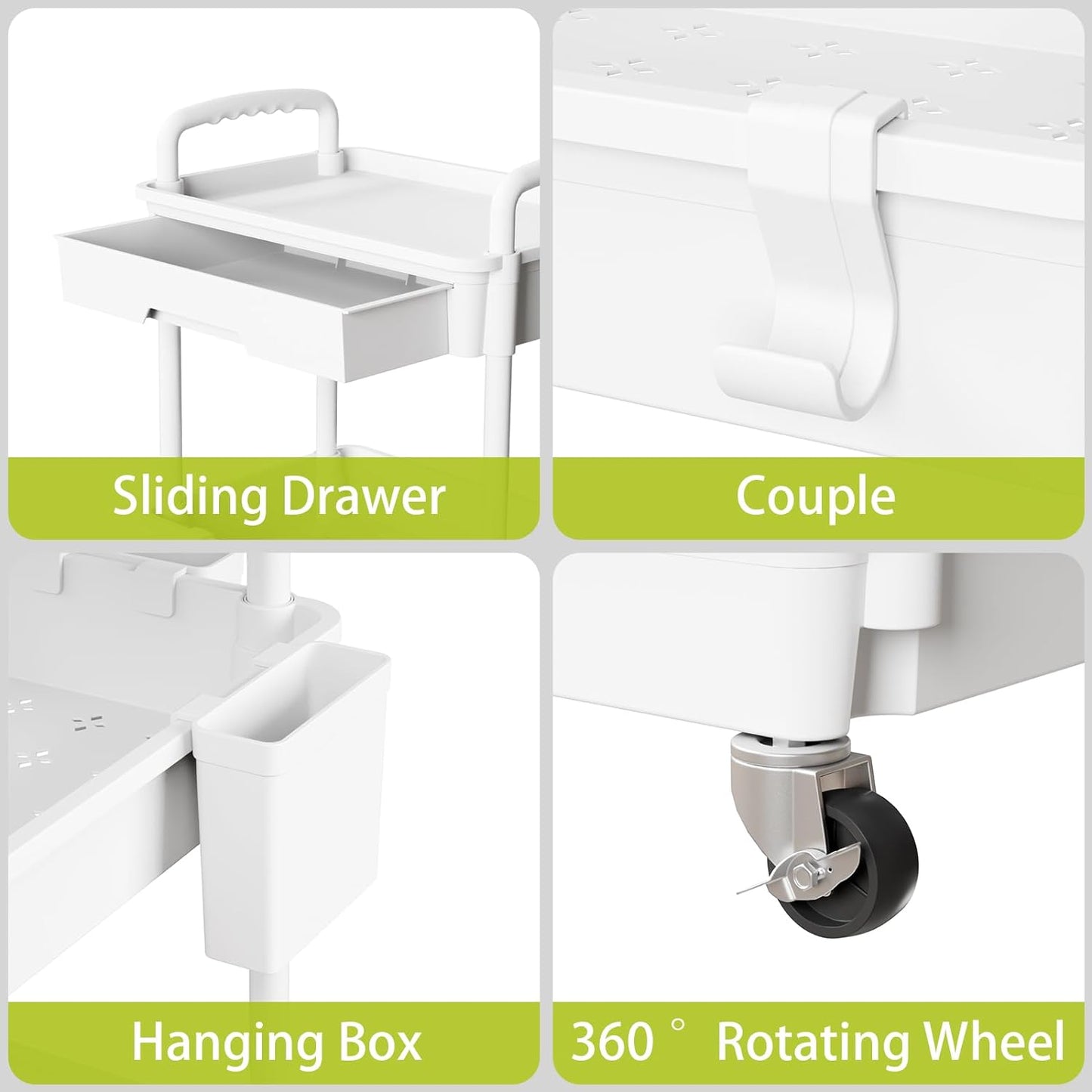 5 Tier Rolling Cart Organizer,Bathroom Cart Organizers with Wheels Laundry Room Organization Mobile Shelving Unit Utility Cart Storage Shelves Multi-Functional for Office, Home(White)
