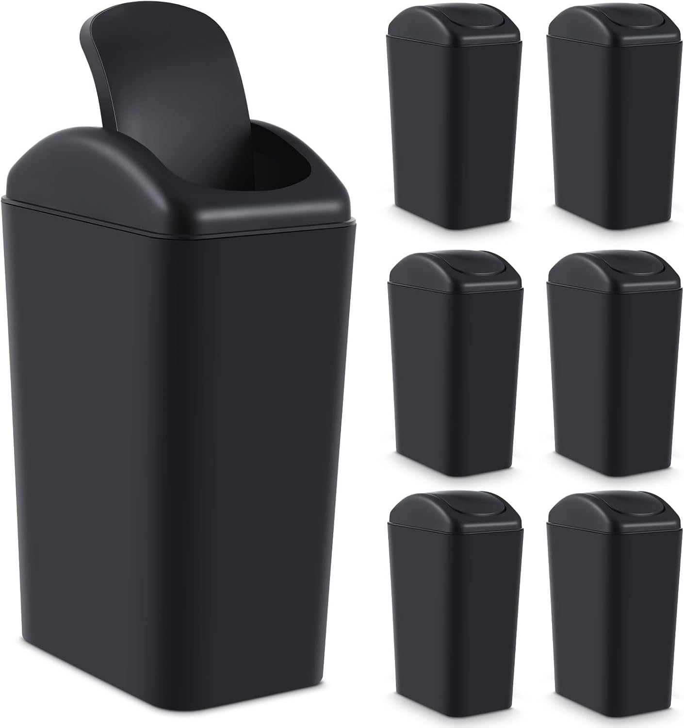 Hoolerry 2 Pcs 3 Gallon/12 Liter Small Trash Can Plastic Kitchen Garbage with Lid Small Trash Bin for Bathroom Office Bedroom Kitchen Waste Outdoor (Black)