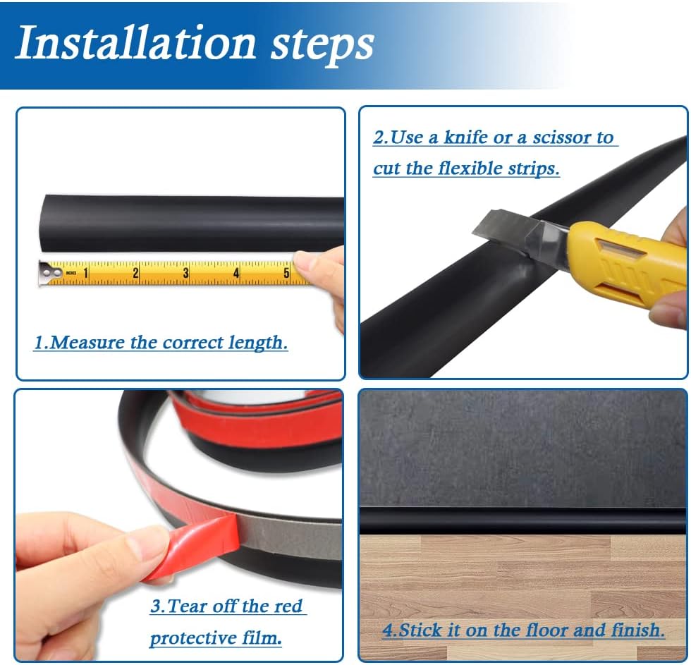 Floor Transition Strip Self Adhesive Carpet & Flooring Transitions Edging Trim Strip PVC Threshold Transitions Suitable for Threshold Height Less Than 3mm (3.3Ft, Black)