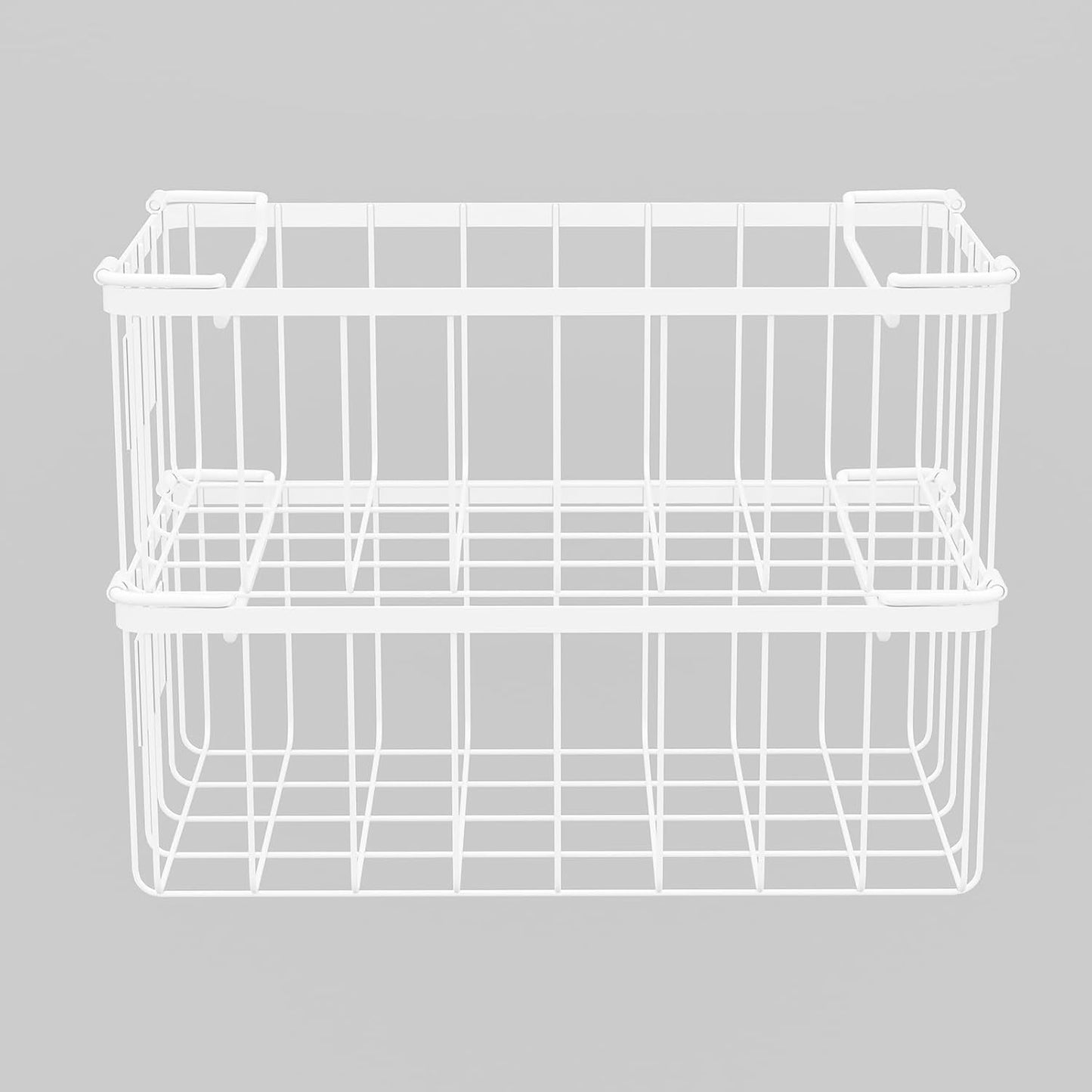 Freezer Storage Organize Baskets - 8 Pack Stackable Deep Freezer Organizer Bins for Most 7 Cu.FT Chest Freezer with Handles, Sturdy but Light, Metal Coated, Add Space, Easy to Reach
