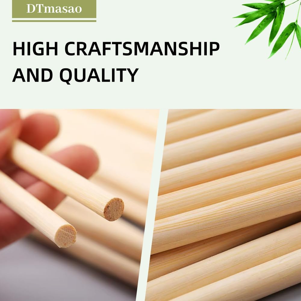 1/4 x 6 Inch 50 PCS Dowel Rods Wood Sticks Wooden Dowel Rods - Unfinished Bamboo Sticks - for Crafts and DIYers
