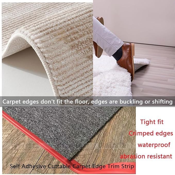 Self Adhesive Carpet Transition Strip with Edge Trim, Designed for Seamless Transitions from Carpet to Tile or Vinyl Floors, Perfect for Doorways.(Brown,25ft)