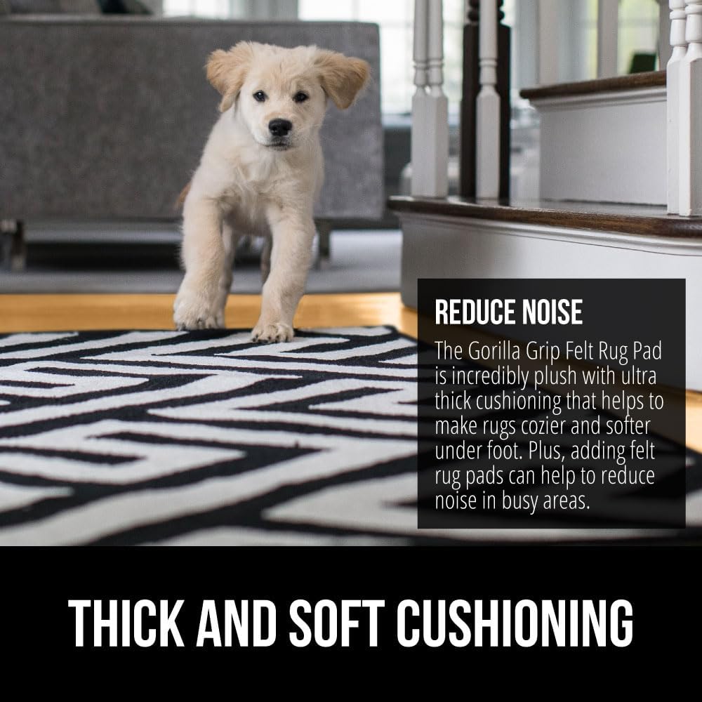 GORILLA GRIP Felt and Natural Rubber Stay in Place Slip Resistant Rug Pad, 1/4in Thick, 2x4 FT Protective Padding Under Area Rugs, Cushioned Gripper Pads, Carpet Runners, Hardwood Floors Protection