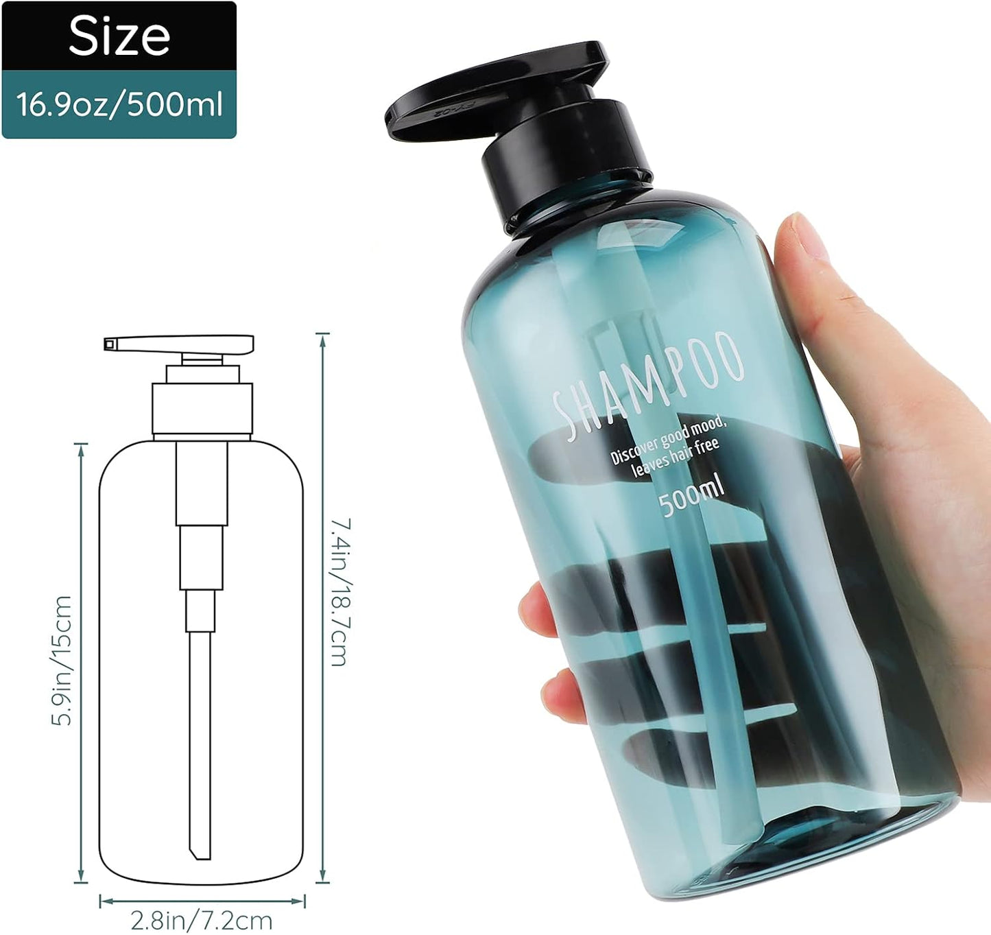 Segbeauty Shampoo Bottles with Pump, 16oz Empty Refillable Shower Bottle, 3 Pack 500ml Plastic Reusable Squeeze Lotion Dispenser for Shampoo and Conditioner Body Wash Liquid Soap Gel Bathroom Hotel