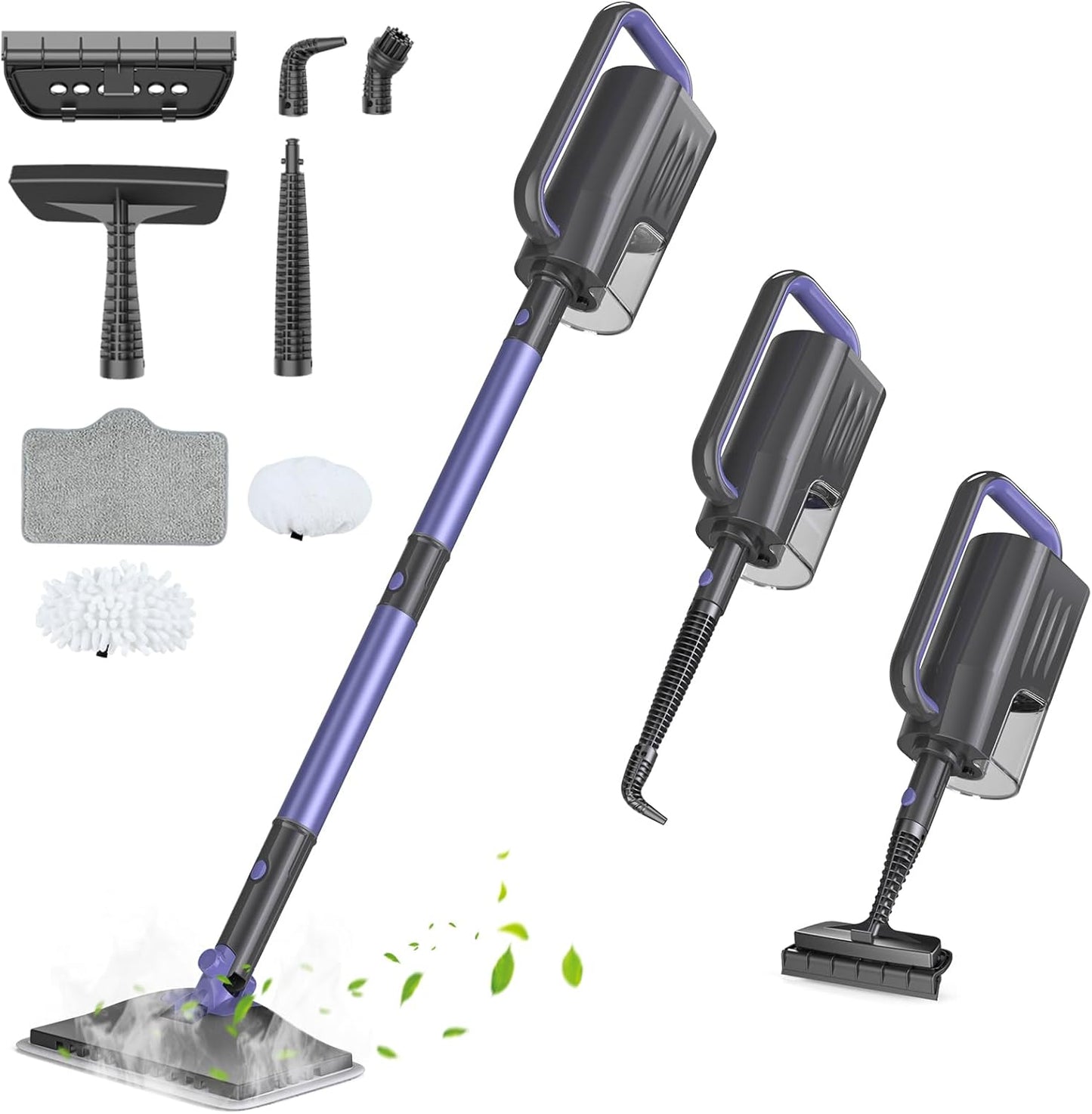 Steam Mop, Steam Cleaner with Large-Capacity Water Tank, 2 Washable Pads, 23FT Power Cable floor steamer, Detachable Steam Mops for Floor Cleaning (Purple)