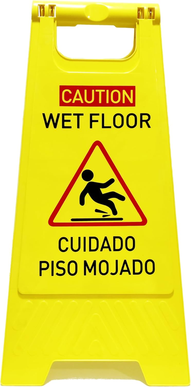 3-Pack Caution wet floor sign, 24 in. (approx. 60 cm) Height,Bright Yellow Double-Sided Folding A-Shaped Frame Design, Bilingual Caution Message