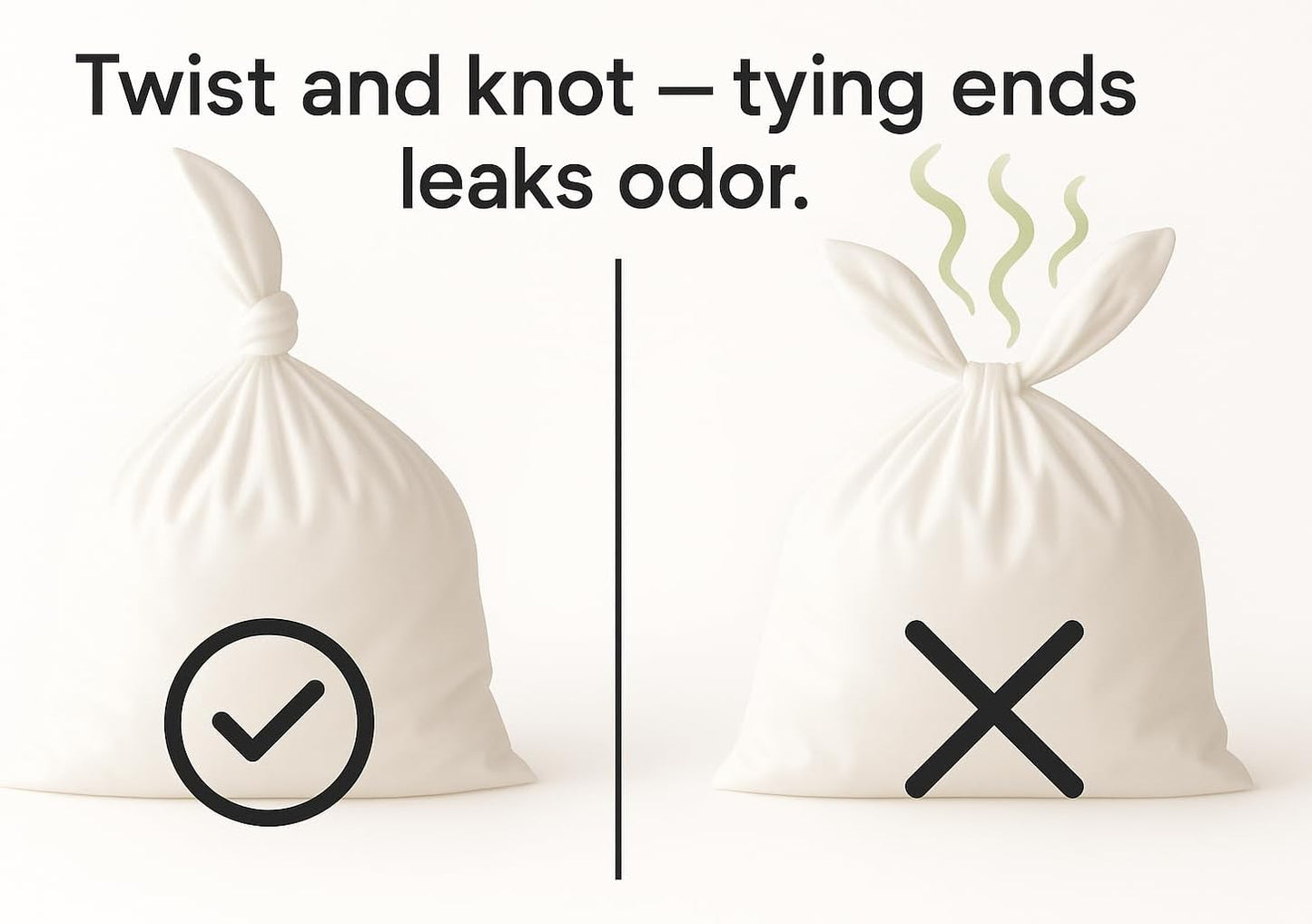 BOS Odor-Sealing Kitchen, Home & Food Small Trash Bags for Waste- Disposable Bags - Scent & Smell Free [Size XL, Color White] (90 count, Pack of 2) (100 Bags)
