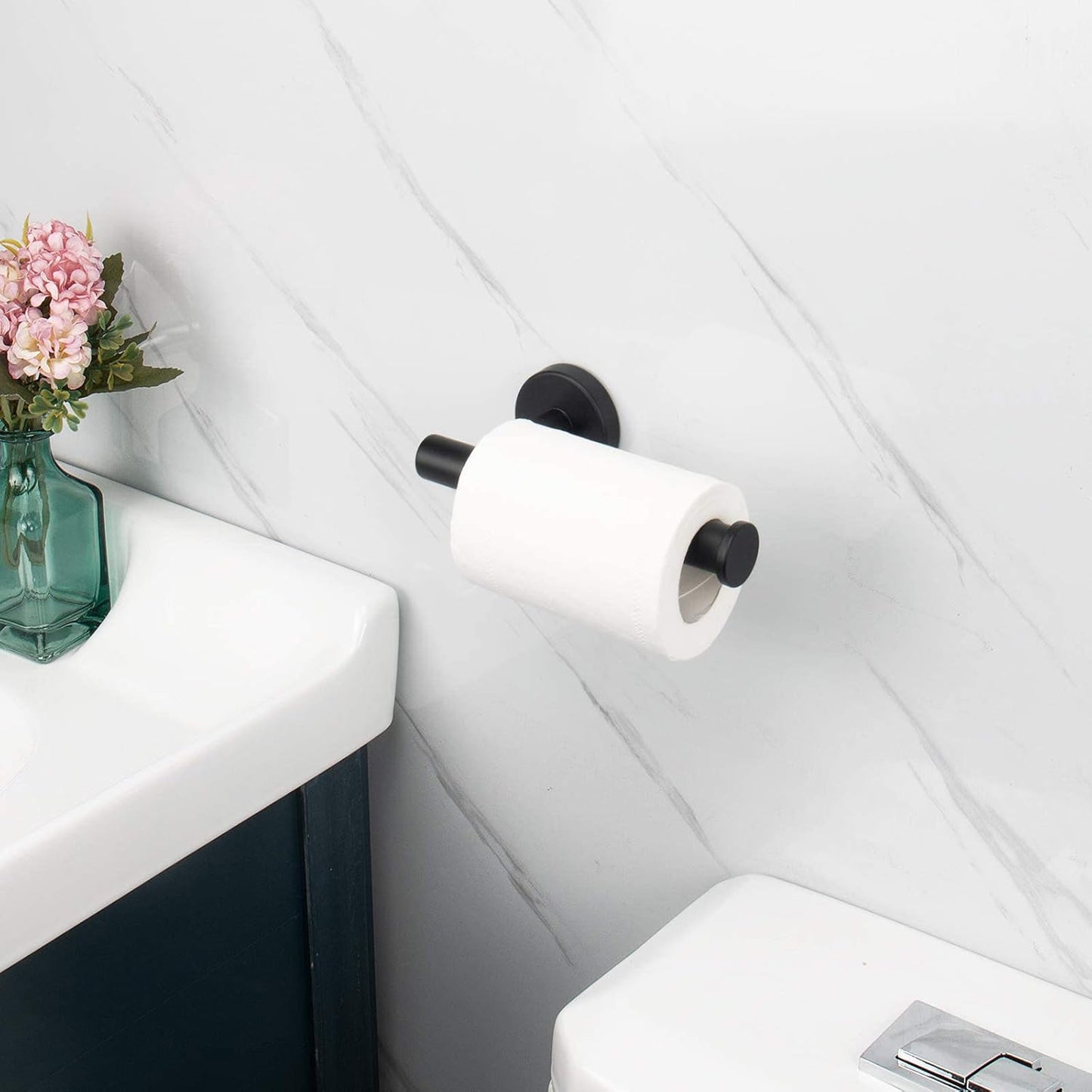 NearMoon Bathroom Toilet Paper Holder, Premium SUS304 Stainless Steel Rustproof Wall Mounted Toilet Roll Holder for Bathroom, Kitchen (3 Pack, Matte Black)