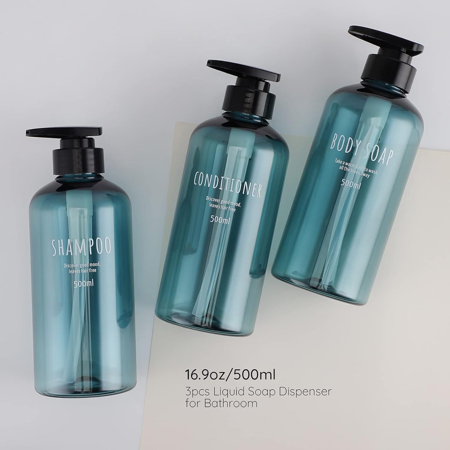 Segbeauty Shampoo Bottles with Pump, 16oz Empty Refillable Shower Bottle, 3 Pack 500ml Plastic Reusable Squeeze Lotion Dispenser for Shampoo and Conditioner Body Wash Liquid Soap Gel Bathroom Hotel