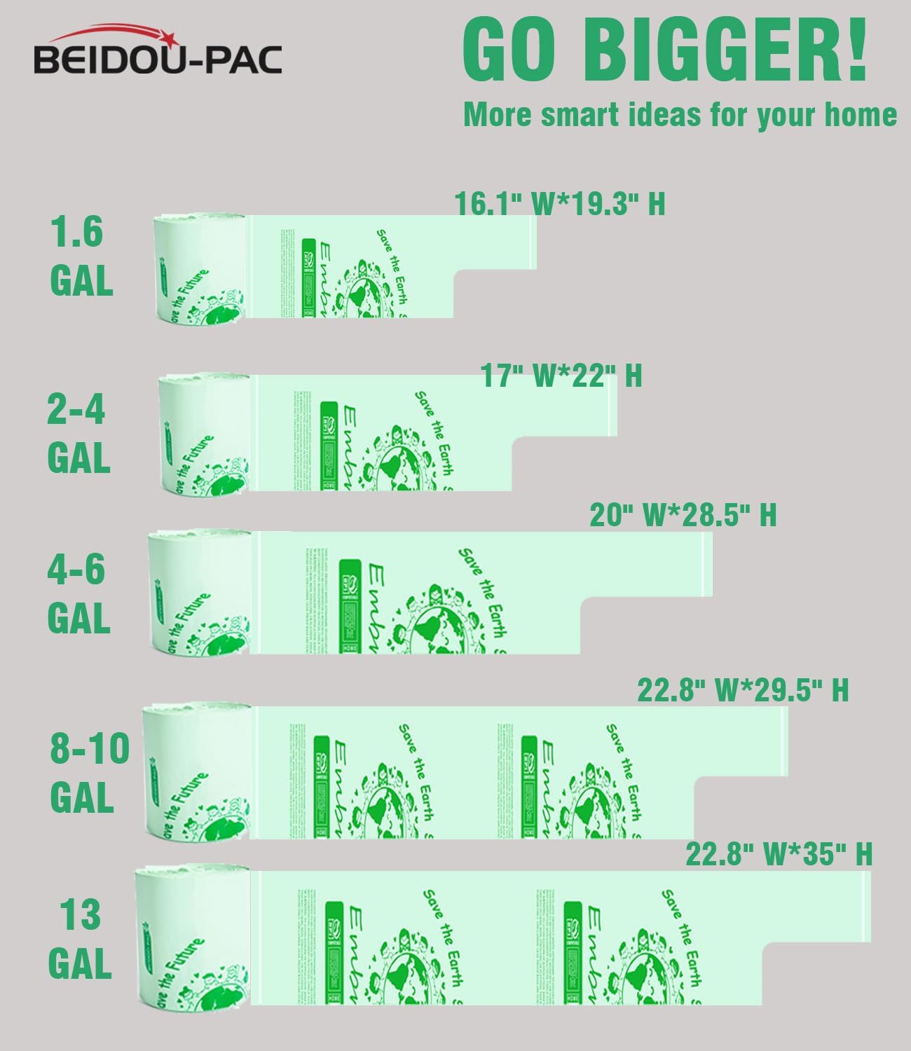 Compostable 13 Gallon Trash Bags, Tall Kitchen Garbage Bags with Handle, Sturdy Biodegradable Compost Bags, 100 Count, US BPI Certified